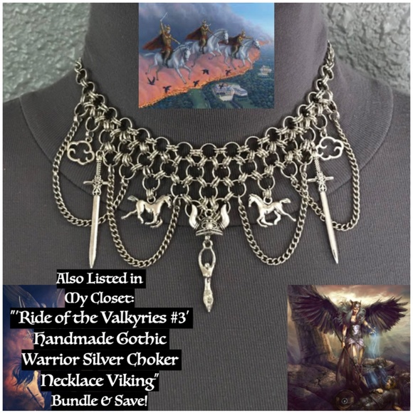 Freya Norse Mythology Goddess Handmade Viking Necklace, Sword, Gold Druzy Drops - Picture 16 of 16